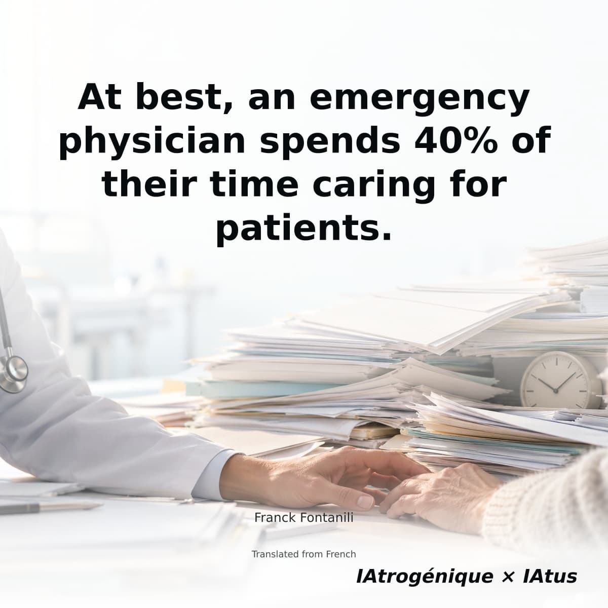 At best, an emergency physician spends 40% of their time caring for patients.